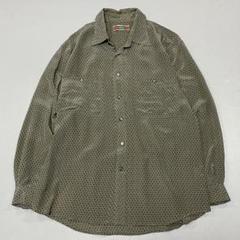 90s Vintage シルク100% L/S シャツ レオパード モノトーン 古着 90s USA製 HARLEQUIN 狼 ウルフ アニマル 全面 モノトーン