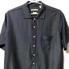 ヴィンテージ L XL 混紡 レーヨン ポリエステル 半袖黒 シャツ