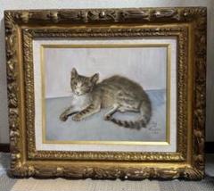 藤田嗣治　可愛い子猫の油彩画 金色フレーム付き 藤田嗣治 可愛い子猫の油彩画 金色フレーム付き - メルカリ