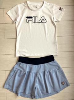 FILAフィラ＊レースロゴトップスとアイスブルーのキュロットパンツ上下セット FILAフィラ＊レースロゴトップスとアイスブルーのキュロット