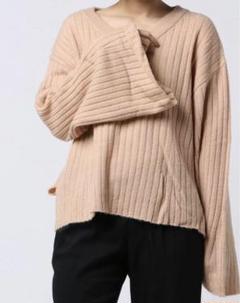 新品☆ ナノユニバース フレアスリーブリブニット ピンクベージュ