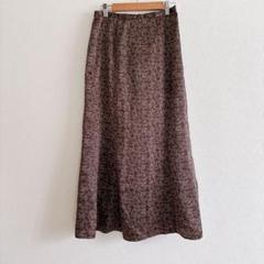 センスオブプレイス　ロングフレアスカート　花柄　光沢あり　ブラウン　裏地あり　M