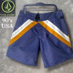 90's USA製 VOLCOM ナイロンショートパンツ Y2Kネイビー W28