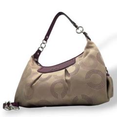 コーチ　ハンドバッグ　ベージュ　オプアート　2way　COACH　A4可　s22