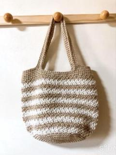 麻紐ナチュラル肩掛けカゴバッグ♡生成り＆白ボーダー