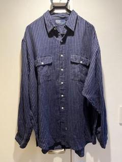 Polo Ralph Lauren ネイビー リネン ストライプ 長袖シャツ