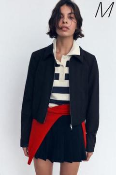 ZARA ショート丈 ラペル ジャケット Mサイズ ネイビー 訳あり