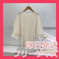 アイボリー プリーツ 半袖 トップス フリーサイズ　春夏