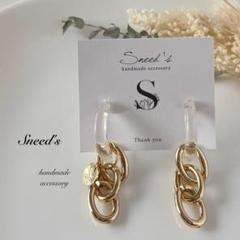 ▪ゴールド3連リングチャーム＆メタルチャーム×アクリルデザインピアス