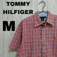良品✨TOMMY HILFIGER✨チェックシャツ✨半袖✨メンズ✨M✨レッド