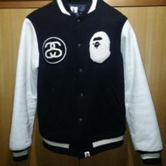 STUSSY A Bathing Ape 30周年コラボスタジャン 黒/白