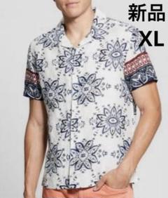 新品　GUESS リネンプリントシャツ　XL