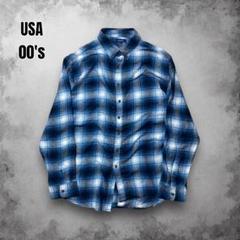 00s USA 長袖ネルシャツ シャドー オンブレチェック グランジ ストア系