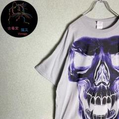 ✮Ｔシャツ　グレー　スカル　ビッグプリント　ホラー　ゆるだぼ　XL✮