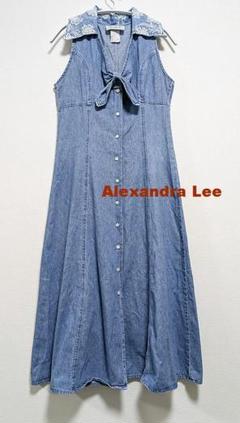 Alexandra Lee 襟刺繍 前開きデニムワンピース size8