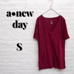 即日発送‼︎a new day 【S】バーガンディ Vネック 半袖Tシャツ