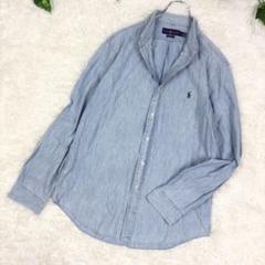美品　ラルフローレン　ワンポイント刺繍ロゴ　シャンブレー　BD長袖シャツ　L