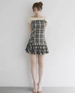 ワンピース M ANDMARY Karen check mini dress AM1324 andmary Karen check mini dress beige S - メルカリ