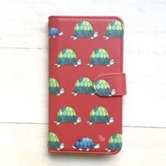 スマホケース　iPhone16 手帳型　全機種対応　カメ　赤