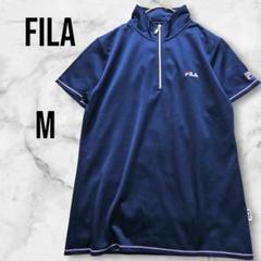 フィラ　半袖ジプアップTシャツ　スタンドカラー　ゴルフ　トレーニング　ネイビー