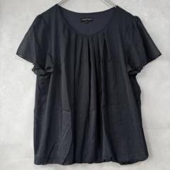 美品☆エスプリミュール L 半袖シアーブラウス ストライプ シフォンブラウス