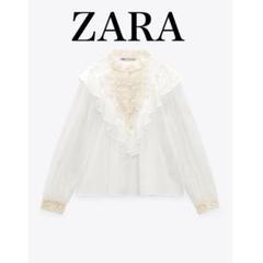 zara コントラストクロシェットブラウス　フリル