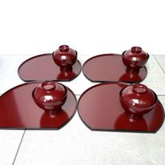 【ディーン&デルーカ】中丸煮物椀（赤内黒）2客と半月盆（ 赤ツヤ仕上）2枚箱あり ディーン&デルーカ中丸煮物椀（赤内黒）4客と半月盆（ 赤ツヤ