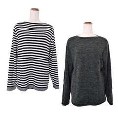 SHIPS　シップス　２WAY　ボーダー×無地　リバーシブルニット（M）