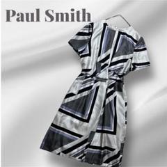 Paul Smith 幾何学模様 半袖ワンピース 切り替え　ラップ　シャーリング