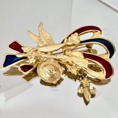 鳳凰 ピン ブローチ ゴールド 鳥 リボン 百合の紋章 グリーン リリー