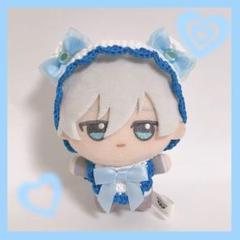 ちびぐるみ ぬい服 ボンネット スタイ ブルー リボン 編み物