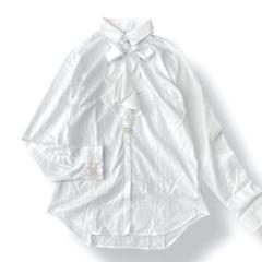 Precious ボウタイ付きホワイト長袖シャツ　白　ストレッチ　11号　L