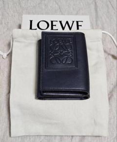 ほ*君様 LOEWE ロエベ 三つ折り財布 サテンカーフ ディープネイビー ほ*君様 LOEWE ロエベ 三つ折り財布 サテンカーフ ディープ