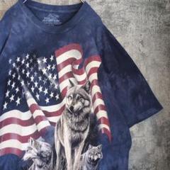 ザマウンテン　アニマルプリント　ビッグTシャツ　狼　星条旗　アメリカ古着