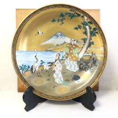 九谷焼 金彩高砂絵 飾り大皿 九谷玉峰作 木製皿立付 合わせ箱 L187 九谷焼 金彩高砂絵 飾り大皿 九谷玉峰作 木製皿立付 合わせ箱