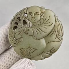 中国 唐物 玉佩  美品  細工彫  古玉 翡翠 透かし彫り 根付け  時代物 古寶奇蔵】翡翠製・細密彫・山水玉牌ペンダント・根付・裝身具
