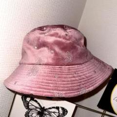 バケットハット ベロア生地 蝶々 ピンク