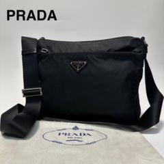 q42【美品】プラダ 三角ロゴ ナイロン レザー ブラック ショルダーバッグ
