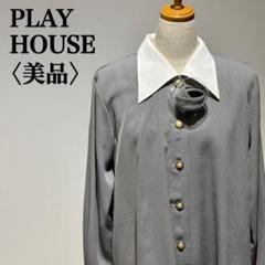【美品】プレイハウス　千鳥柄シャツ　コサージュ付き　フォーマル　日本製