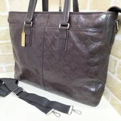 コーチ ビジネスバッグ 2way 本革 レザー オプアート ブラウン COACH