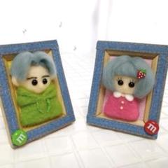 Boy＆Girl 額飾り 2個セット 羊毛フェルト ハンドメイド