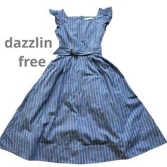 dazzrin ストライプ フリル袖 ミディワンピース Aライン ベルト付き