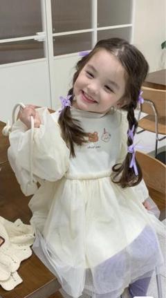キッズドレス ワンピース フリルトリム 子供服 誕生日 パーティ お出かけ 90