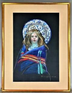 河島真規子「無題」アクリルにパステル画 絵画買取・販売の小竹美術