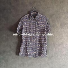 昭和レトロ半袖シャツ　薄手シアー半袖シャツ　総柄シャツ　柄シャツ　平成レトロ