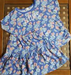 150サイズ 花柄フリル付きTシャツとスカートのセットアップ