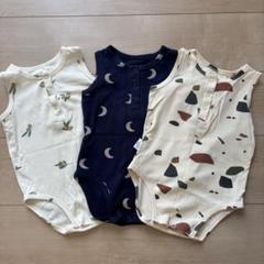 海外子供服 韓国 半袖タンクトップロンパース 3点セット 月 オリーブ