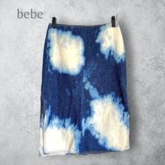 【Bebe べべ】　ブリーチデニムスカート　タイダイ　タイト　スリット　ブルー