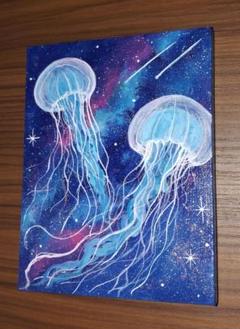 宇宙に漂うクラゲ　アクリル画　サイズF0号　原画