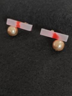 マーブルレジン✕コットンパール　レジンピアス
